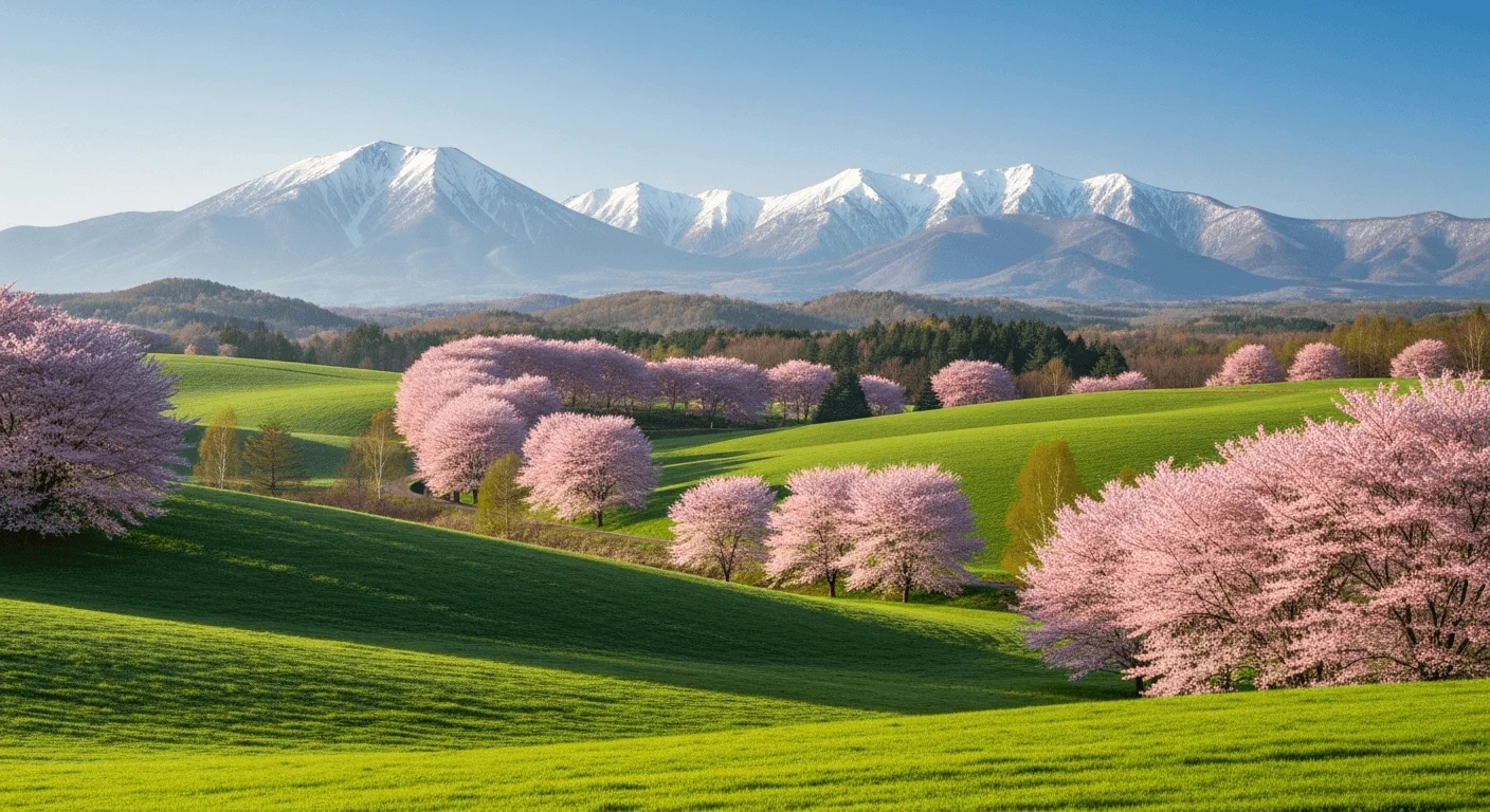 Spring cherry blossoms in Furano