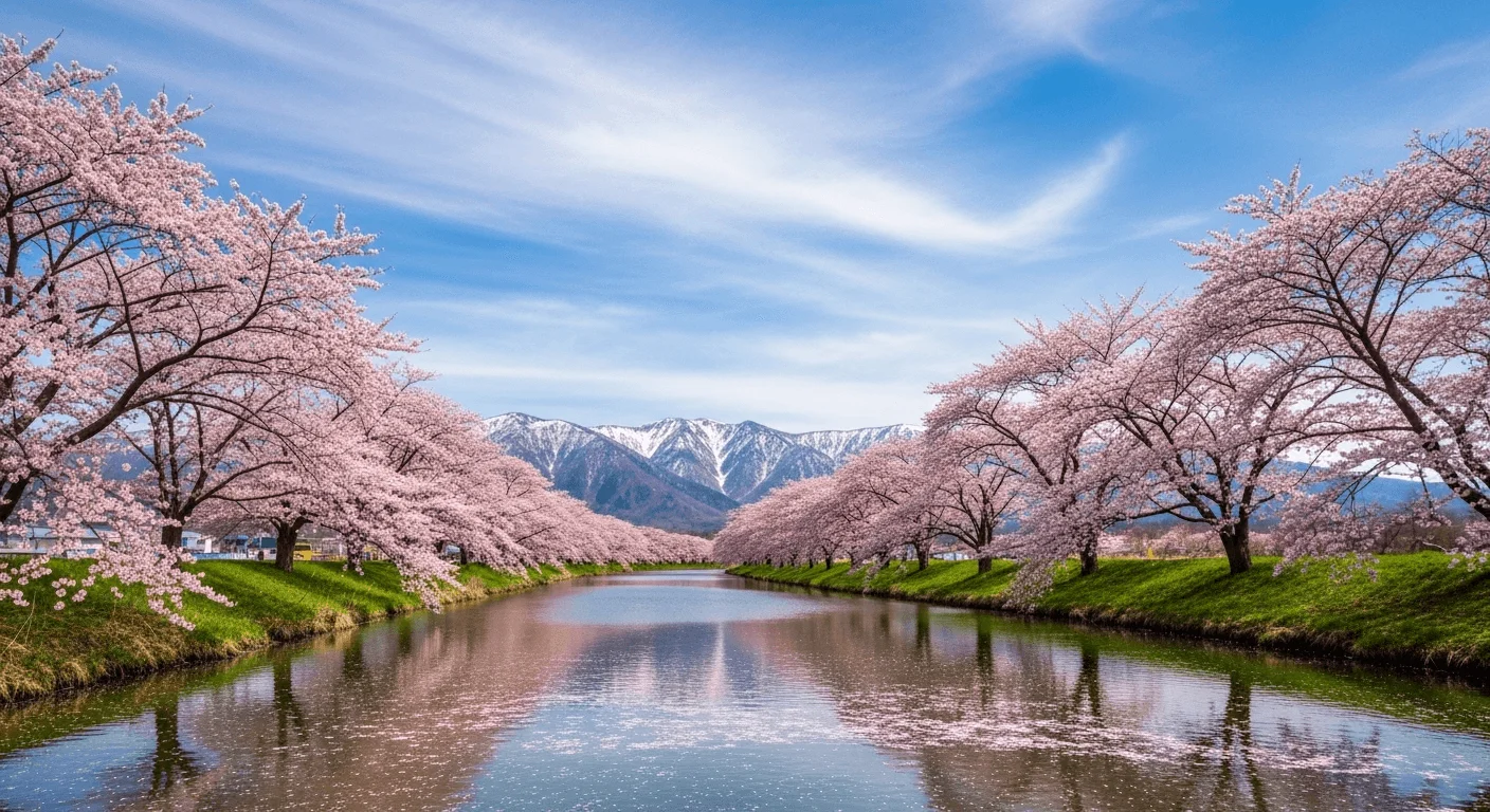 Cherry blossoms along Sorachi river