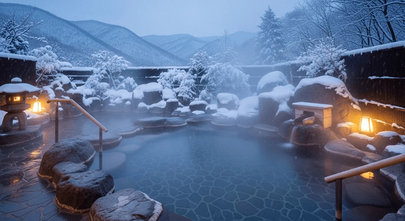 Outdoor onsen in winter