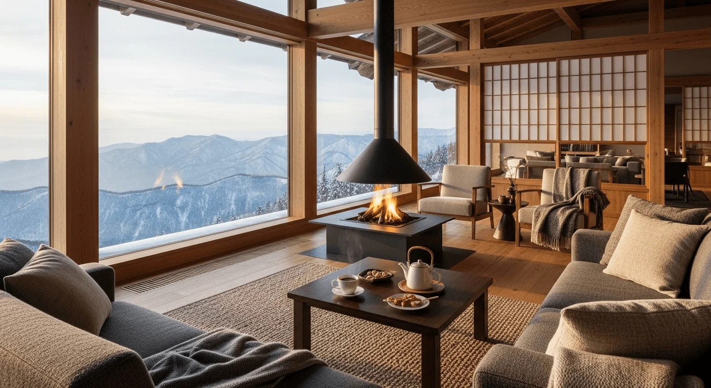 Cosy villa interior in winter