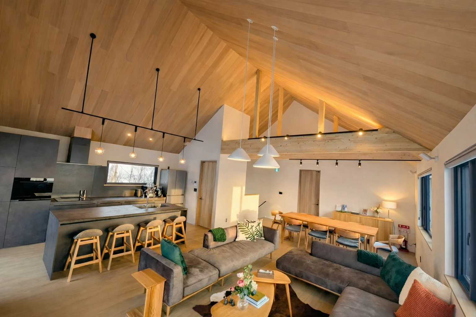 Open plan living area at Villa Matsu, Furano
