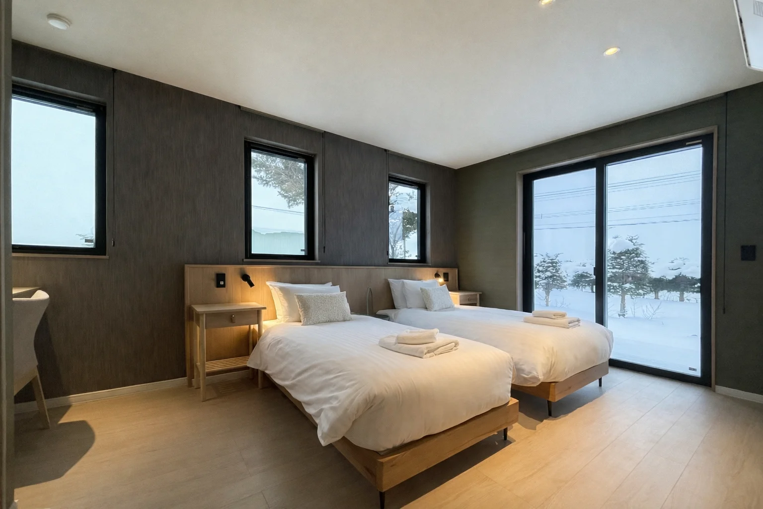Twin bedroom at Villa Matsu, Furano